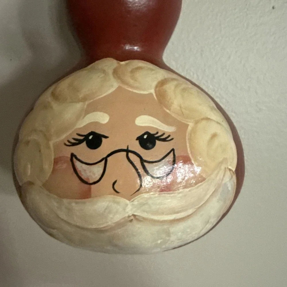 Hand Painted Folk Art Santa‎ Claus On A Gourd Christmas Decoration 7